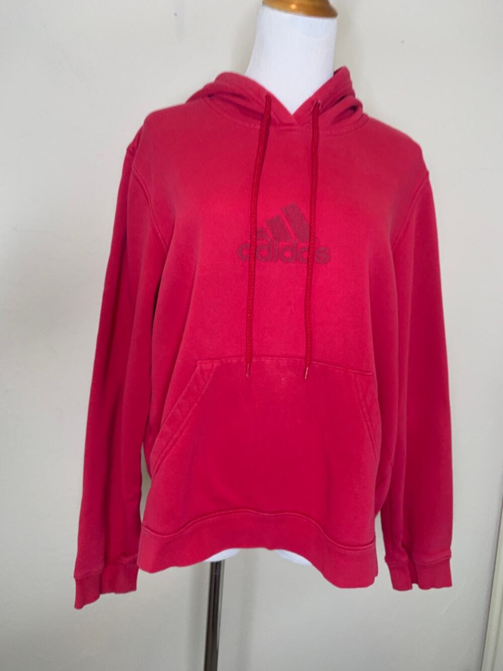 Adidas Red on Red Logo Hoodie Sweatshirt Small Athleisure Casual